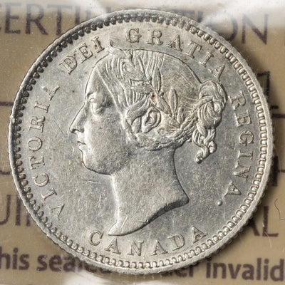 SOLD Canada 1885 Obv 5 10 Cents Dime Silver Coin - ICCS EF-45