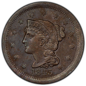SOLD United States 1843 1 Large Cent Braided Hair Penny Coin
