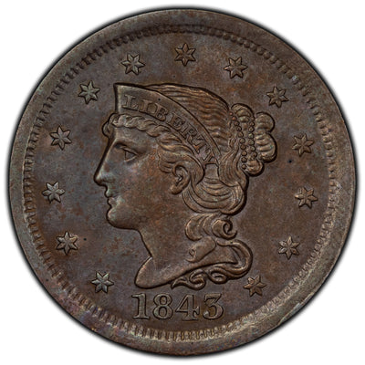 SOLD United States 1843 1 Large Cent Braided Hair Penny Coin