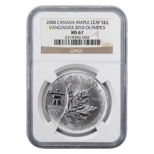 SOLD Canada 2008 1oz .999 Fine Silver Vancouver 2010 Olympics Silver Coin - NGC MS-67