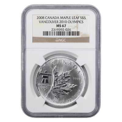 SOLD Canada 2008 1oz .999 Fine Silver Vancouver 2010 Olympics Silver Coin - NGC MS-67