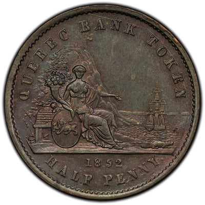 Province of Canada Quebec Bank Token 1852 1/2 Half Penny Token PC-3
