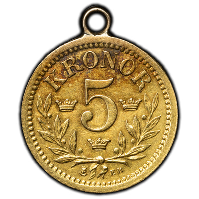 SOLD Sweden 1885 5 Kronor Gold Coin -  Jewellery Piece