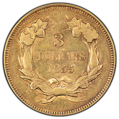 SOLD United States 1855 $3 Three Dollars Gold Coin - Cleaned