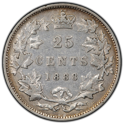 SOLD Canada 1888 Narrow 8's 25 Cents Quarter Silver Coin - F/VF