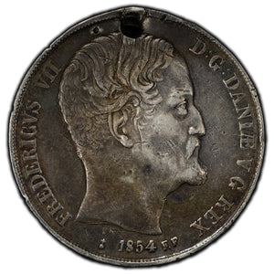 SOLD Denmark 1854 FF 2 Rigsdaler Silver Coin KM #761.1 - Holed