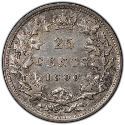 Canada 1900 25 Cents Quarter Silver Coin - VF/EF