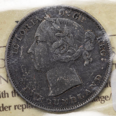 Newfoundland 1899 Large 9's 20 Cents Silver Coin - ICCS VF-30