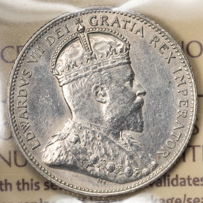 SOLD Canada 1910 25 Cents Quarter Silver Coin - ICCS AU-58