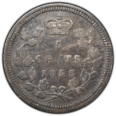 SOLD Canada 1858 Small Date 5 Cents Silver Coin - Scratches