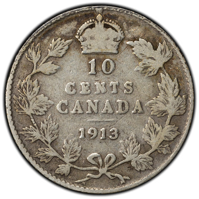 SOLD Canada 1913 Broad Leaves 10 Cents Dime Silver Coin