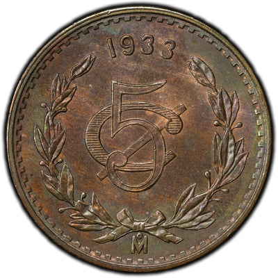 Mexico 1933 5 Centavos Coin KM #422