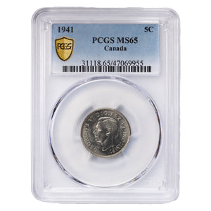 SOLD Canada 1941 5 Cents Nickel Coin - PCGS MS-65