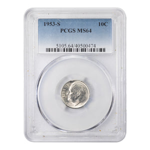 SOLD United States 1953-S 10 Cents Roosevelt Dime Silver Coin - PCGS MS-64