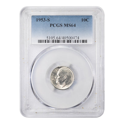 SOLD United States 1953-S 10 Cents Roosevelt Dime Silver Coin - PCGS MS-64