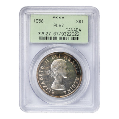 SOLD Canada 1958 $1 Silver Dollar Coin - PCGS PL-67