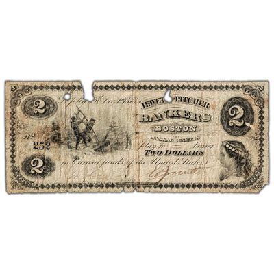 Jewett & Pitcher Bankers 1873 $2 Scrip Cancelled Note NB #15-10-04 - Missing Pieces/Tears