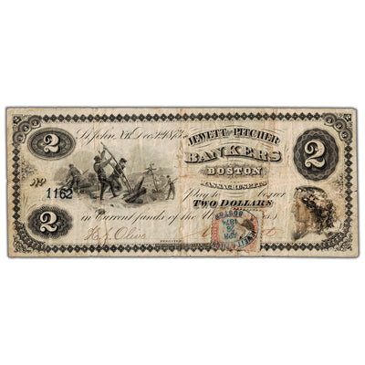Jewett & Pitcher Bankers 1873 $2 Scrip Note NB #15-10-04 - F/VF with Stamp