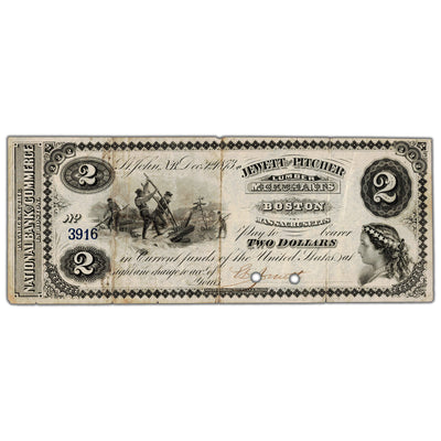 Jewett & Pitcher Merchants 1873 $2 Scrip Note NB #15-12-02-04 - VF