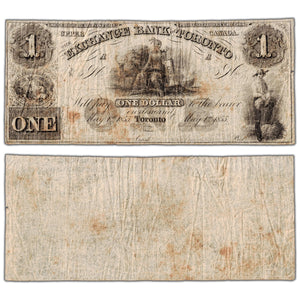 Exchange Bank of Toronto 1855 $1 Note Remainder #255-10-02R - Stained