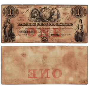 Farmers Joint Stock Bank 1849 $1 Note #280-14-04-02 - Stained