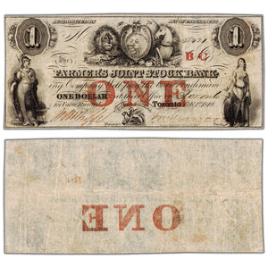 SOLD Farmers Joint Stock Bank 1849 $1 Note BC Overprint #280-14-04-02 - Circulated