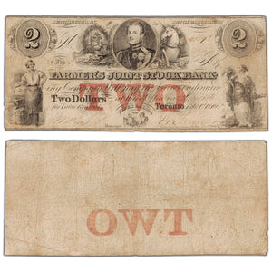 Farmers Joint Stock Bank 1849 $2 Note #280-14-04-04 - Circulated