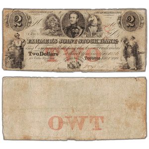 Farmers Joint Stock Bank 1849 $2 Note OX Overprint #280-14-04-04 - Circulated