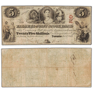 SOLD Farmers Joint Stock Bank 1849 $5 Note OZ Overprint #280-12-06 - F/VF