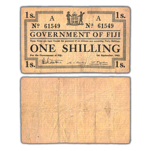 Fiji 1942 1 One Shilling Note P #49a - WWII Emergency Issue
