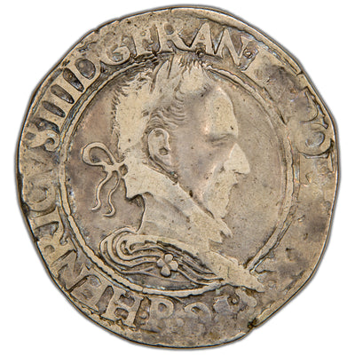 Obverse of a France 1578 1 Franc silver coin of King Henri III (SKU: SP2826), featuring the right-facing laureate and armored bust of King Henri III with a prominent ruffled collar (fraise), surrounded by the Latin legend HENRICVS · III · D · G · FRAN · ET · POL · REX · 1578 with the mintmark below.