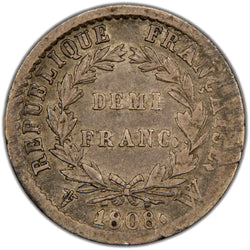France 1808 W 1/2 Franc Silver Coin