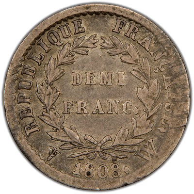 France 1808 W 1/2 Franc Silver Coin