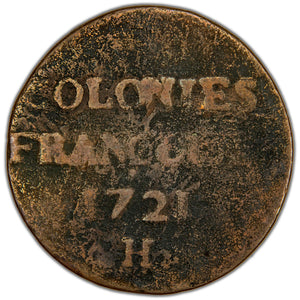 French Colonies 1721-H La Rochelle Mint 9 Deniers Coin