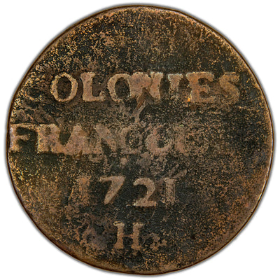 French Colonies 1721-H La Rochelle Mint 9 Deniers Coin