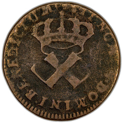 French Colonies 1721-H La Rochelle Mint 9 Deniers Coin