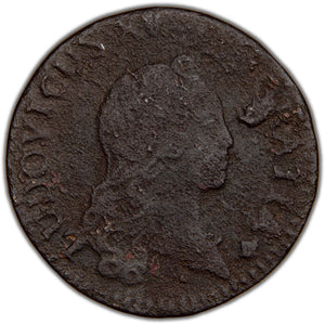 French Colonies 1720-BB Strasbourg Mint One Liard Coin