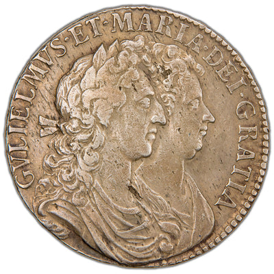 Great Britain 1689 William & Mary First Shield 30d Half Crown Silver Coin SCBC 3434