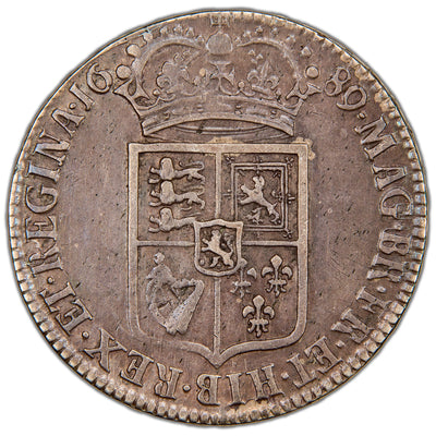 Great Britain 1689 William & Mary First Shield 30d Half Crown Silver Coin SCBC 3434