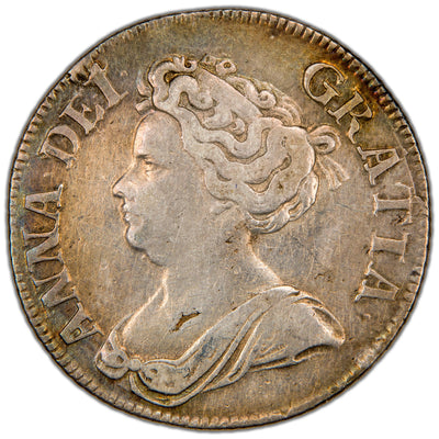 Obverse of a Great Britain 1711 Queen Anne Shilling silver coin (SCBC #3610, SKU: SP2823), featuring the left-facing draped bust (Third Bust) of Queen Anne with hair tied in a fillet, surrounded by the Latin legend ANNA · DEI · GRATIA ·.