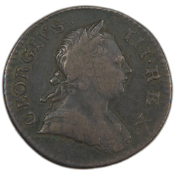 Obverse of an ungraded Great Britain 1773 George III 1/2d Half Penny copper coin (Serial/SKU: SP2950), featuring the laureate portrait of King George III facing right, surrounded by the Latin legend "GEORGIVS III REX".