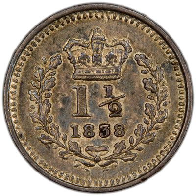 Great Britain 1838 Victoria 1 1/2d Three Halfpence Silver Coin SCBC 3915
