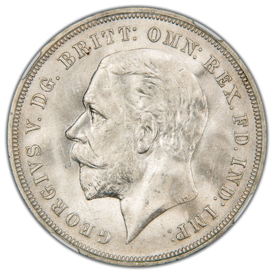 Close-up view of the 1935 Great Britain Silver Crown obverse featuring the left-facing profile portrait of King George V.