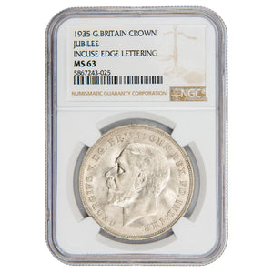 Great Britain 1935 Incuse Edge Crown Silver Coin - NGC MS-63