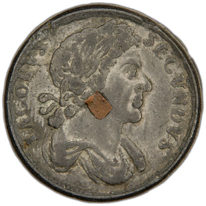 Great Britain 1677 James II 1/2d Tin Half Penny Coin SCBC 3419 10.65g - Rev. Scratches