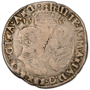 Great Britain 1555 Philip & Mary 12d Shilling Hammered Silver Coin SCBC 2501 6.07g