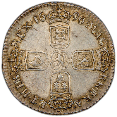 Great Britain 1696 William III Large Crowns Early Harp 6d Sixpence Silver Coin