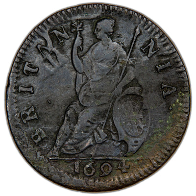 Great Britain 1694 William & Mary 1/4d Farthing Coin SCBC 3453 5.22g