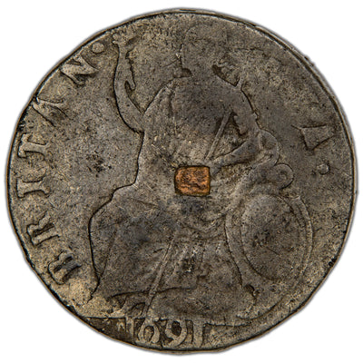 Great Britain 1691 William & Mary 1/2d Tin Half Penny Coin SCBC 3441 10.39g
