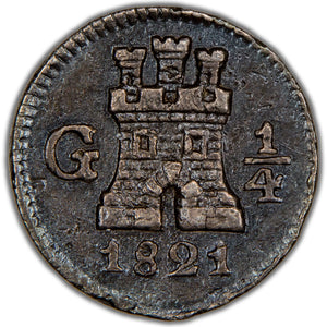 Guatemala 1821 G 1/4 Real Silver Coin